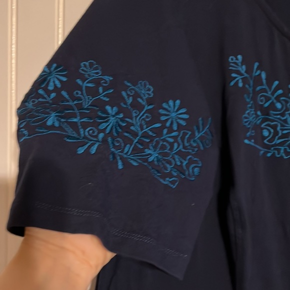 Eshakti Navy Maxi Dress with Turquoise Embroidered Flowers Size 2X 22W - Picture 5 of 8